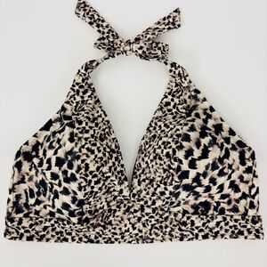 CALIA Animal Print Halter Plunge Neckline Open Back Medium Support Bikin…